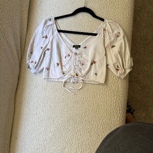 AFRM White Floral Lace-Up Crop Top
